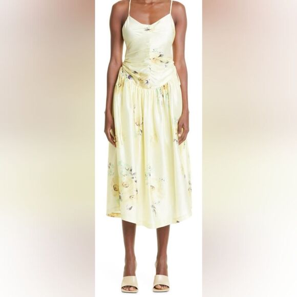 Rebecca Taylor Floral Strappy Open Back Silk Midi Dress size 8 Yellow - Picture 1 of 7